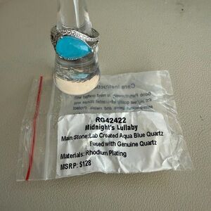 Bomb Party Midnight’s Lullaby Ring | Size 7 | Aqua Blue Quartz | Rhodium